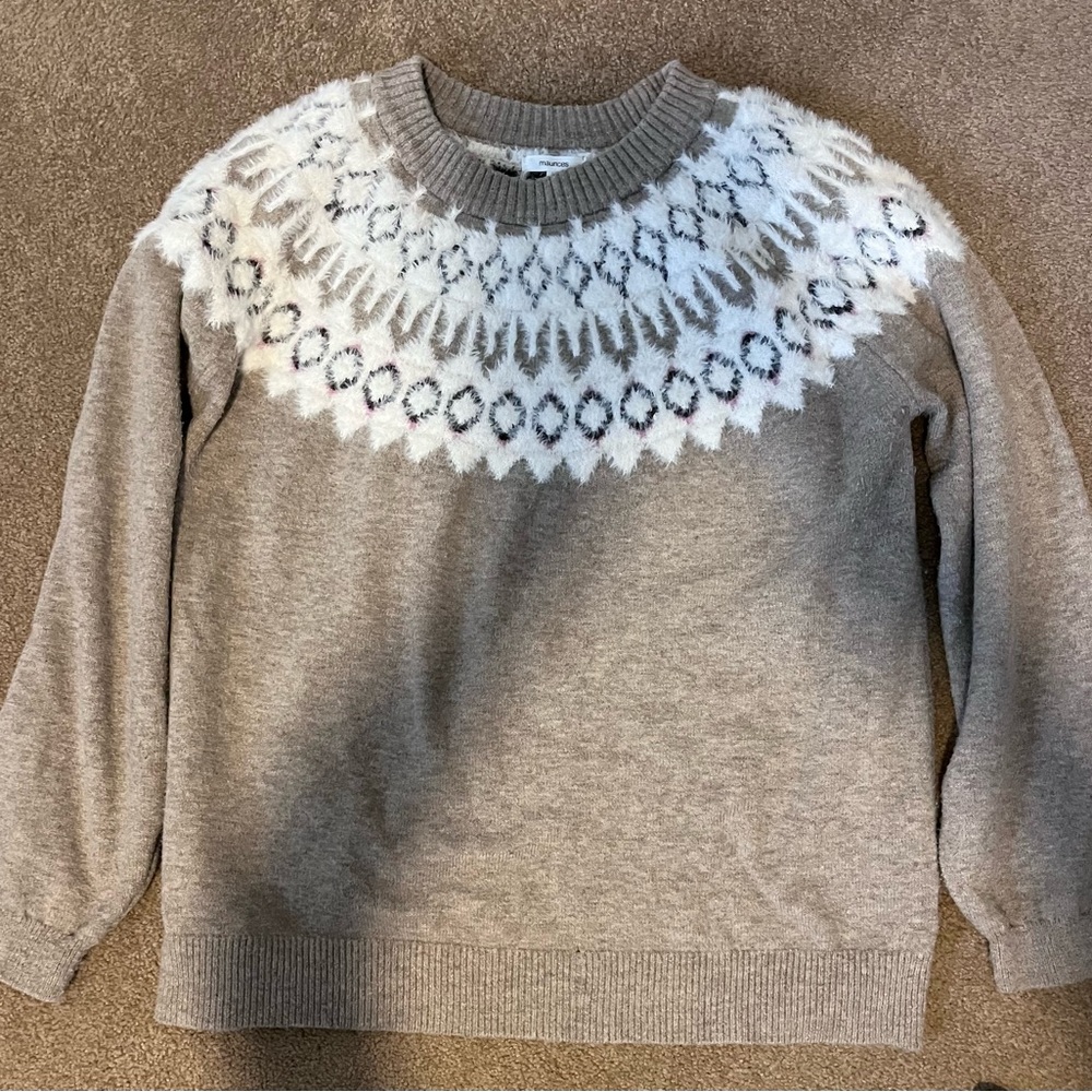 Maurices Brown and White Patterned Crew Neck Sweater